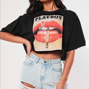 Playboy Black Lips Cropped T-Shirt